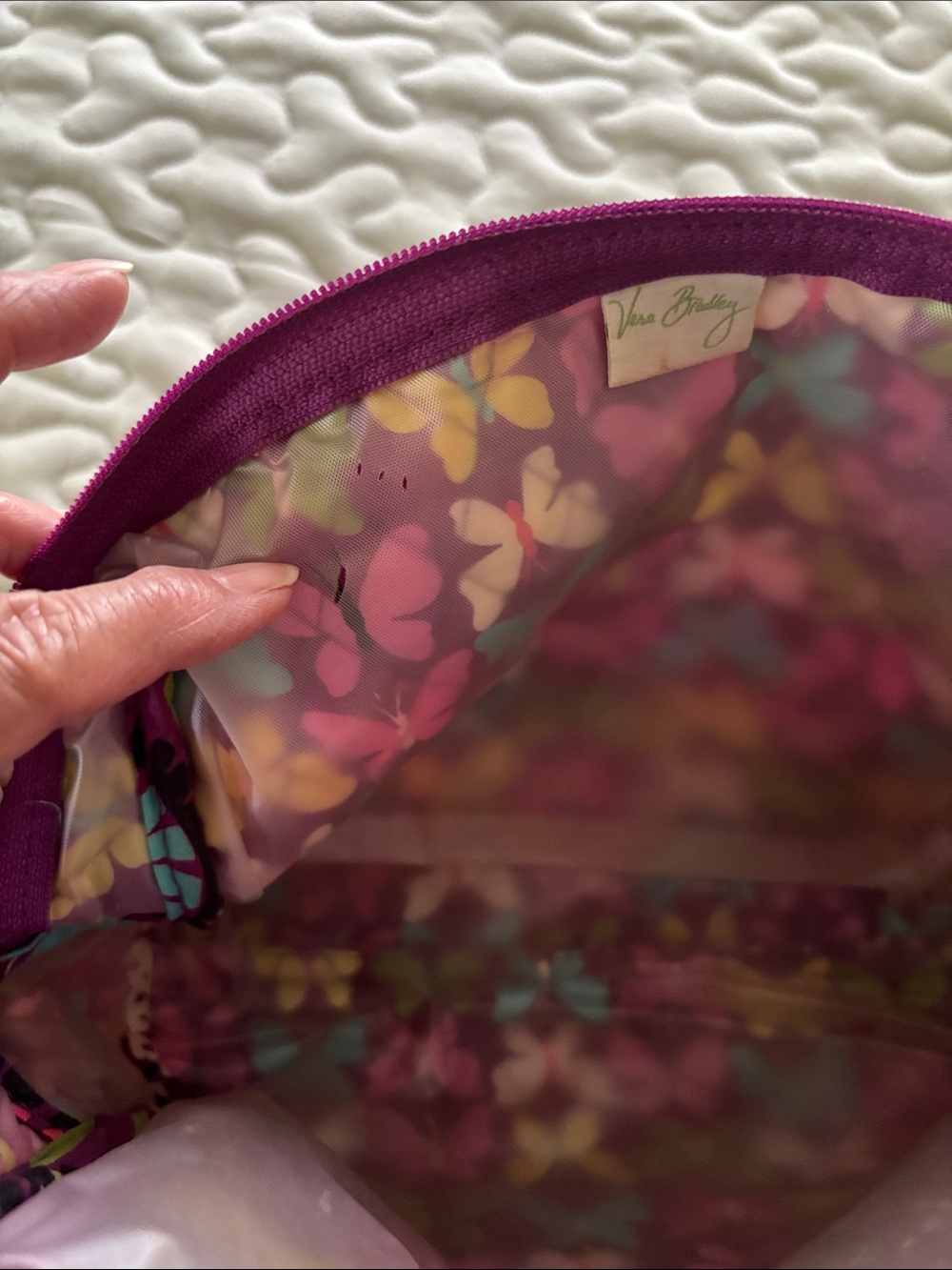 Vera Bradley Retired Flutterby Quilted Floral Lined Cosmetic Pouches Bags 2 - Picture 8 of 14